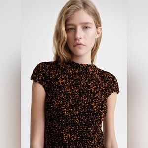 Totême Black & Orange Smocked Top NWT
